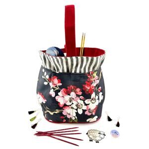 Atenti Knitting Crochet Caddy in Spring Night Floral Stripe Small Tote Organizer